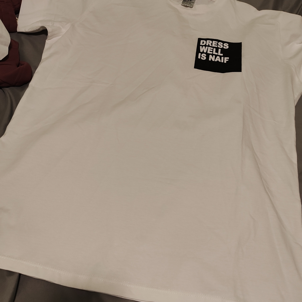 NAIF White Tee with Black Graphic Pocket